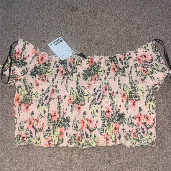 H&M Off-Shoulder Floral Blouse - Pink and Green - Picture 1 of 3